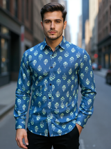 Blue Block Sanganeri Full Sleeves Shirt