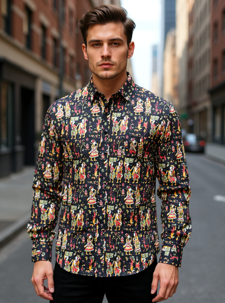 Black Kalamkari Sanganeri Full Sleeves Shirt