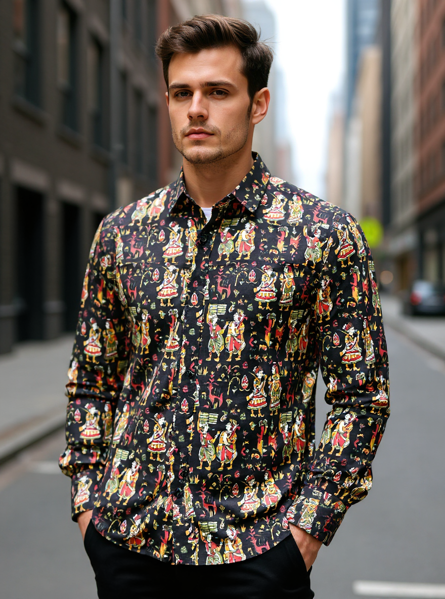 Black Kalamkari Sanganeri Full Sleeves Shirt