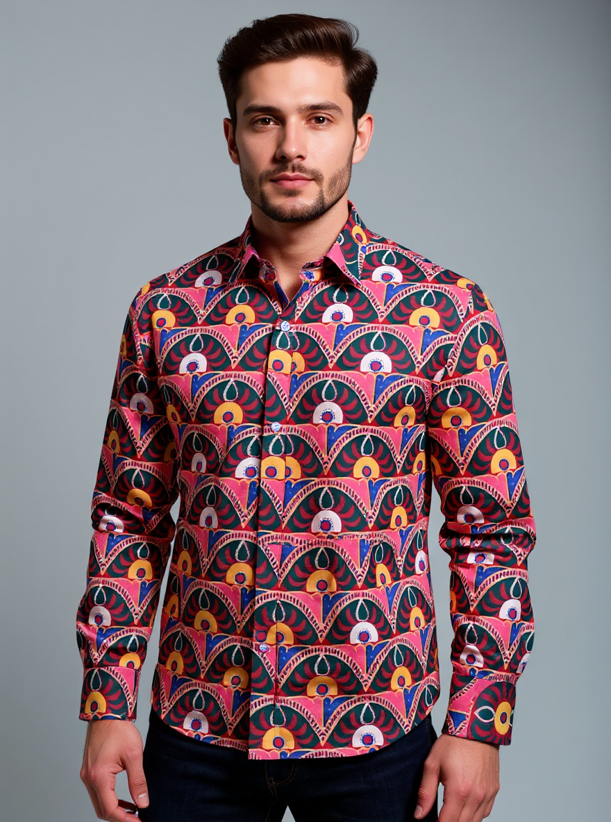 MultiColor Traditional Motif Full Sleeves Sanganeri Shirt
