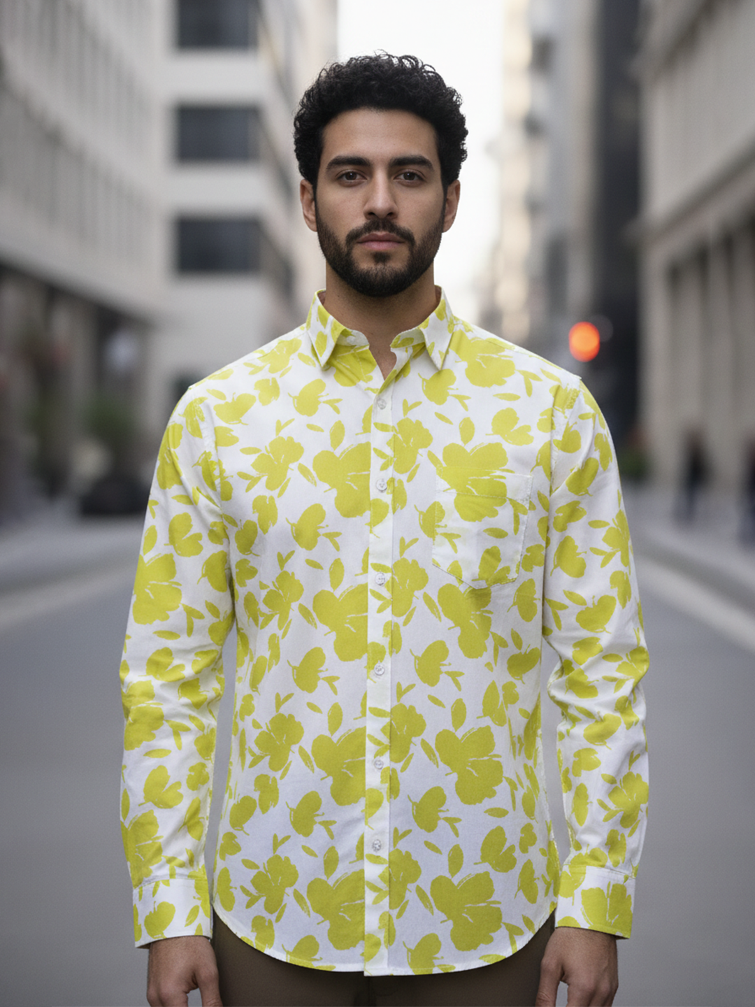 White & Green Floral Sanganeri Full Sleeves Shirt