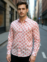 White Floral Sanganeri Full Sleeves Shirt