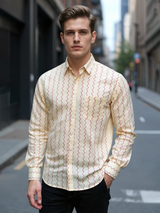 White & Purple Zig-Zag Sanganeri Full Sleeves Shirt