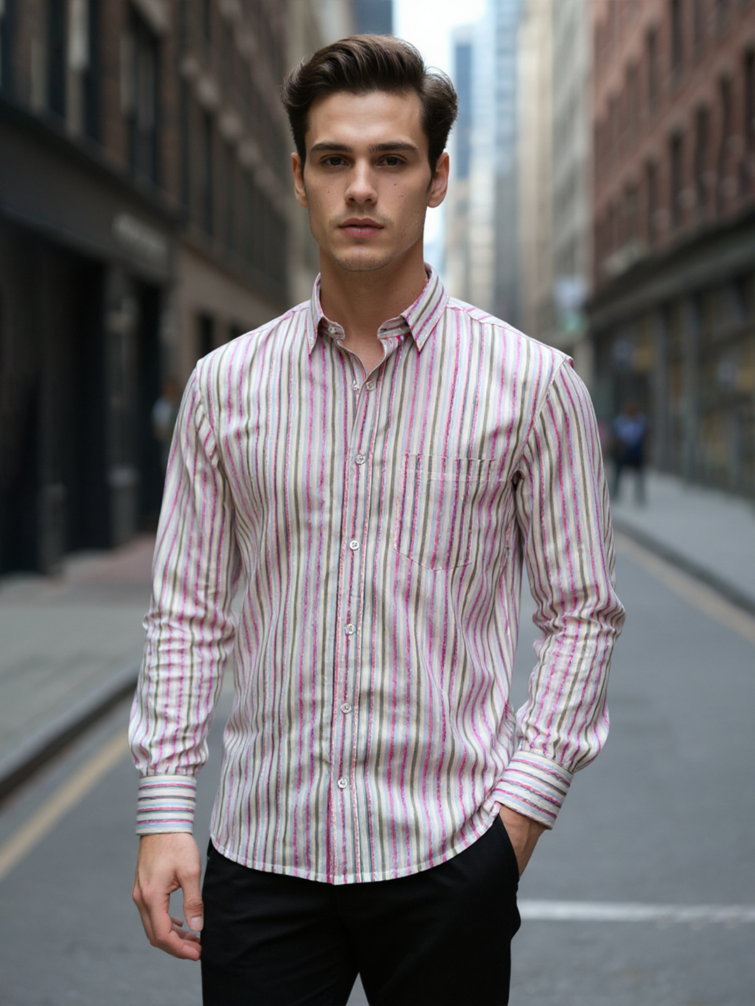 Multicolor Strips Sanganeri Full Sleeves Shirt