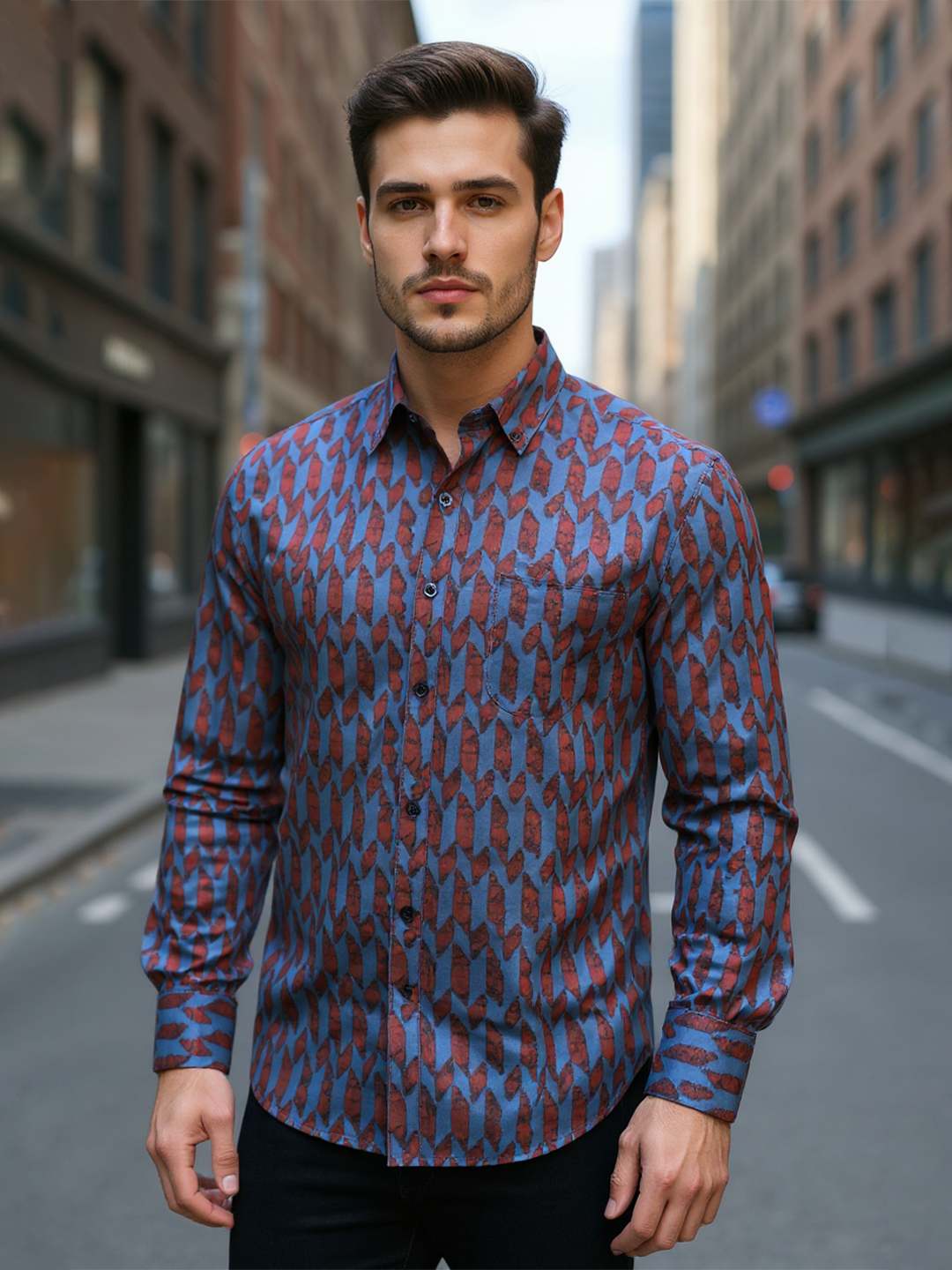 Blue Abstract Sanganei Half Sleeves Shirt