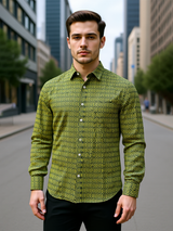Green Sanganeri Geometric Buti Full Sleeves Shirt