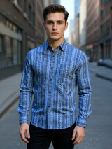 Powder Blue Geometric Sanganeri Full Sleeves Shirt