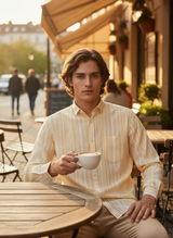 Yellow Sanganeri Stripes Printed Full Sleeves Shirt