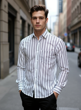 Deep Purple Stripes Sanganeri Full Sleeves Shirt