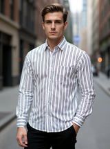 Deep Purple Stripes Sanganeri Full Sleeves Shirt