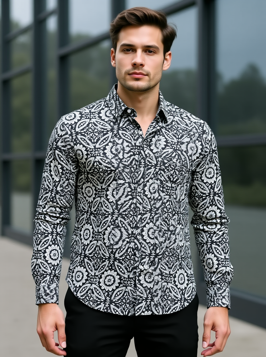 Black Floral Sanganeri Full Sleeves Shirt