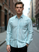 Green Stripes Sanganeri Full Sleeves Shirt