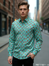 Pine Green Floral Sanganeri Full Sleeves Shirt