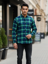 Blue & Green Checkered Full Sleeves Cotton Shirt