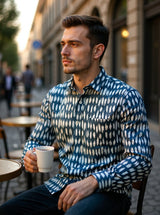 Navy Ikat Sanganeri Full Sleeves Shirt