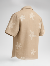 Beige Embroidered Leaf Motif Down Button oversized Shirt