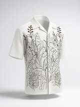 White Leaf Print Down Button Oversized Full Sleeves Shirt