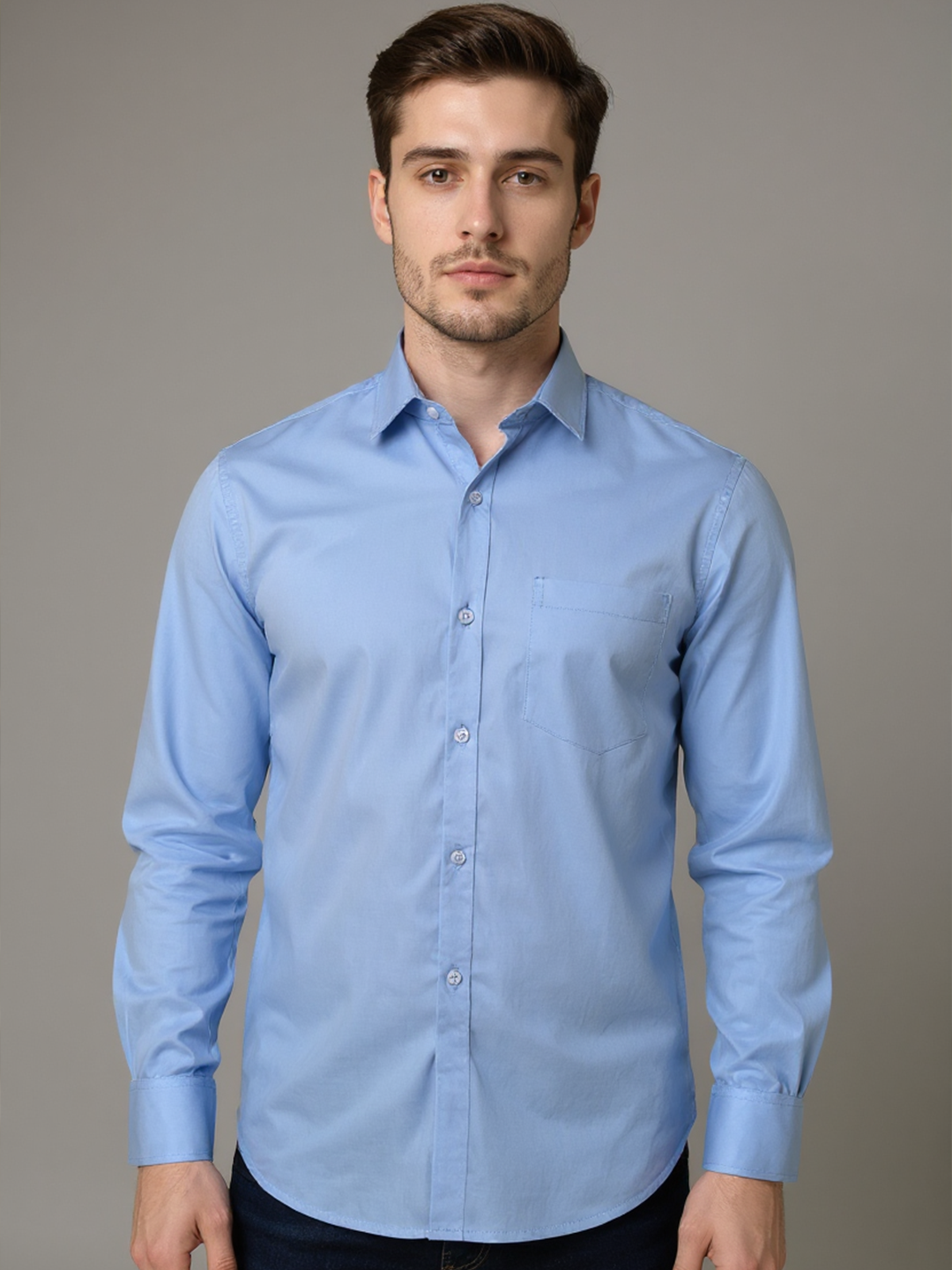 Sky Blue Solid Textured Formal Cotton Mens Shirt