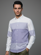 White & Blue Panel-Striped Full Sleeves Luthai Fabric Shirt