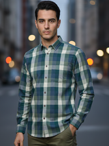 Dark Green Windowpane Checks Full Sleeves Luthai Fabric Shirt