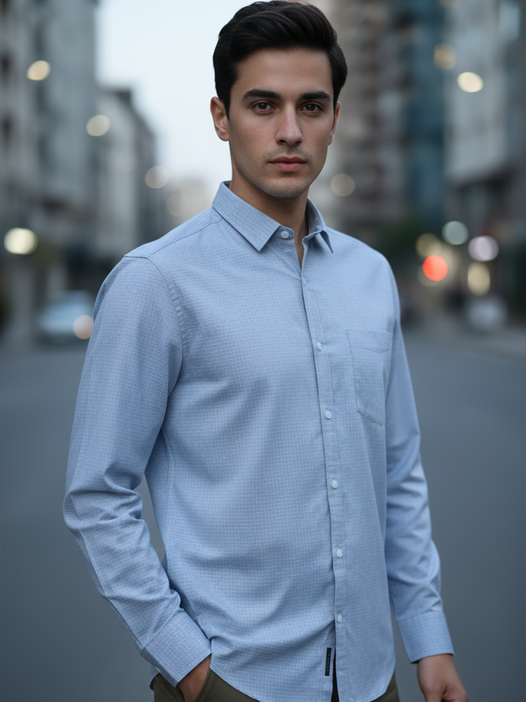 Soft Grey Micro Checks Full Sleeves Luthai Fabric Shirt