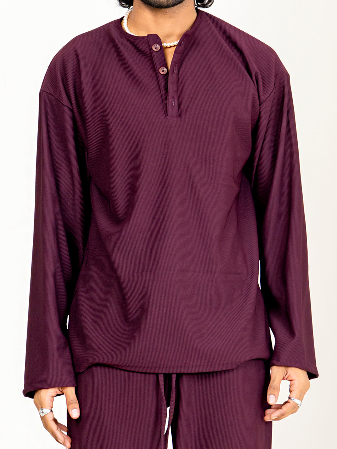 Dark Maroon Cord Henley T-Shirt
