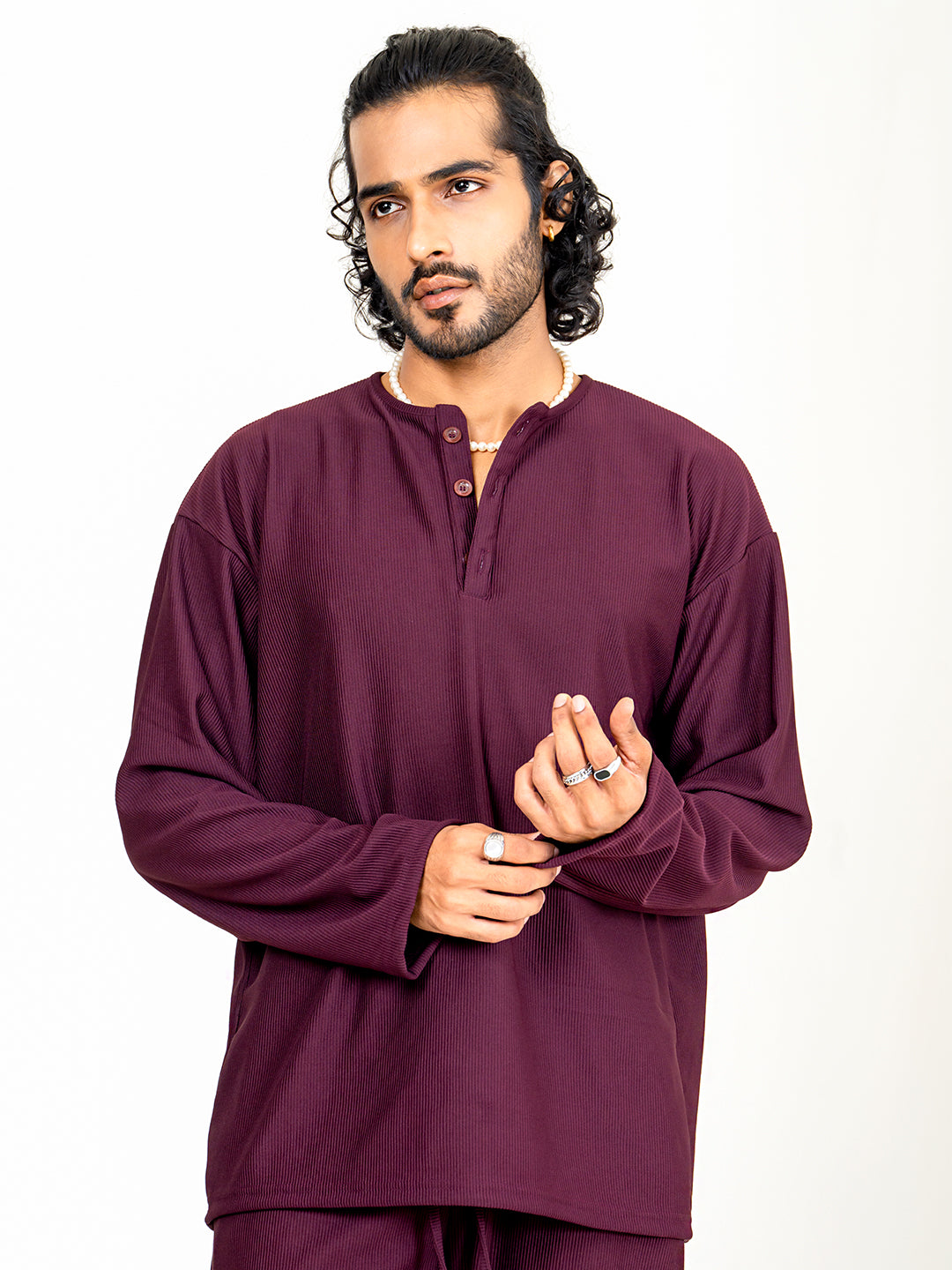 Dark Maroon Cord Henley T-Shirt