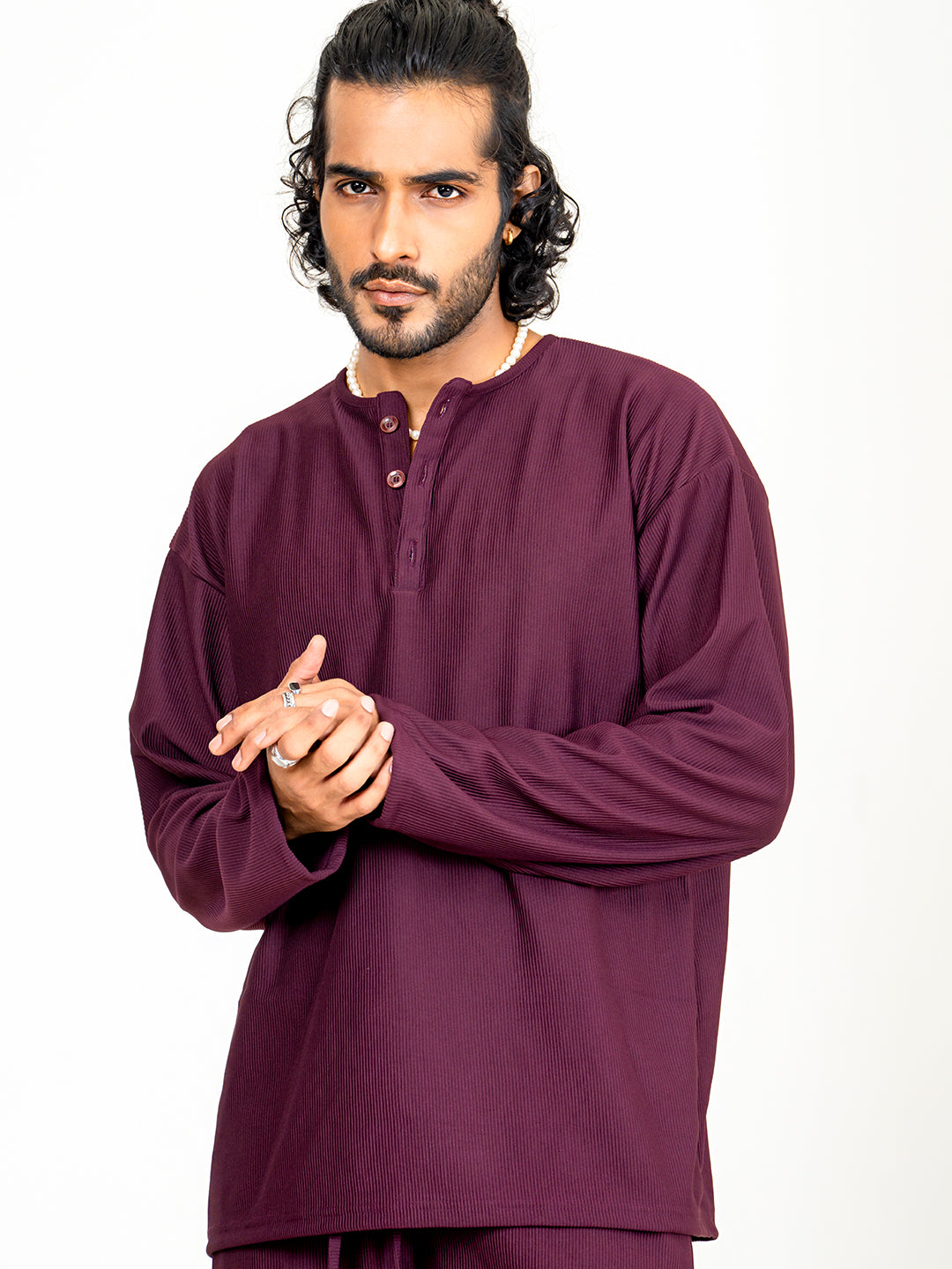 Dark Maroon Cord Henley T-Shirt