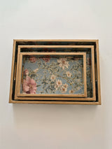Blue Flower Tray Set Of 3