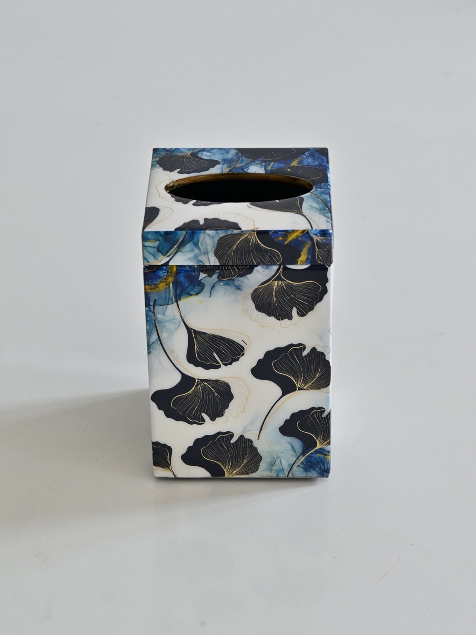 White Ginko Leaf Large Rectangle Printed Tissue Holder With Magnet