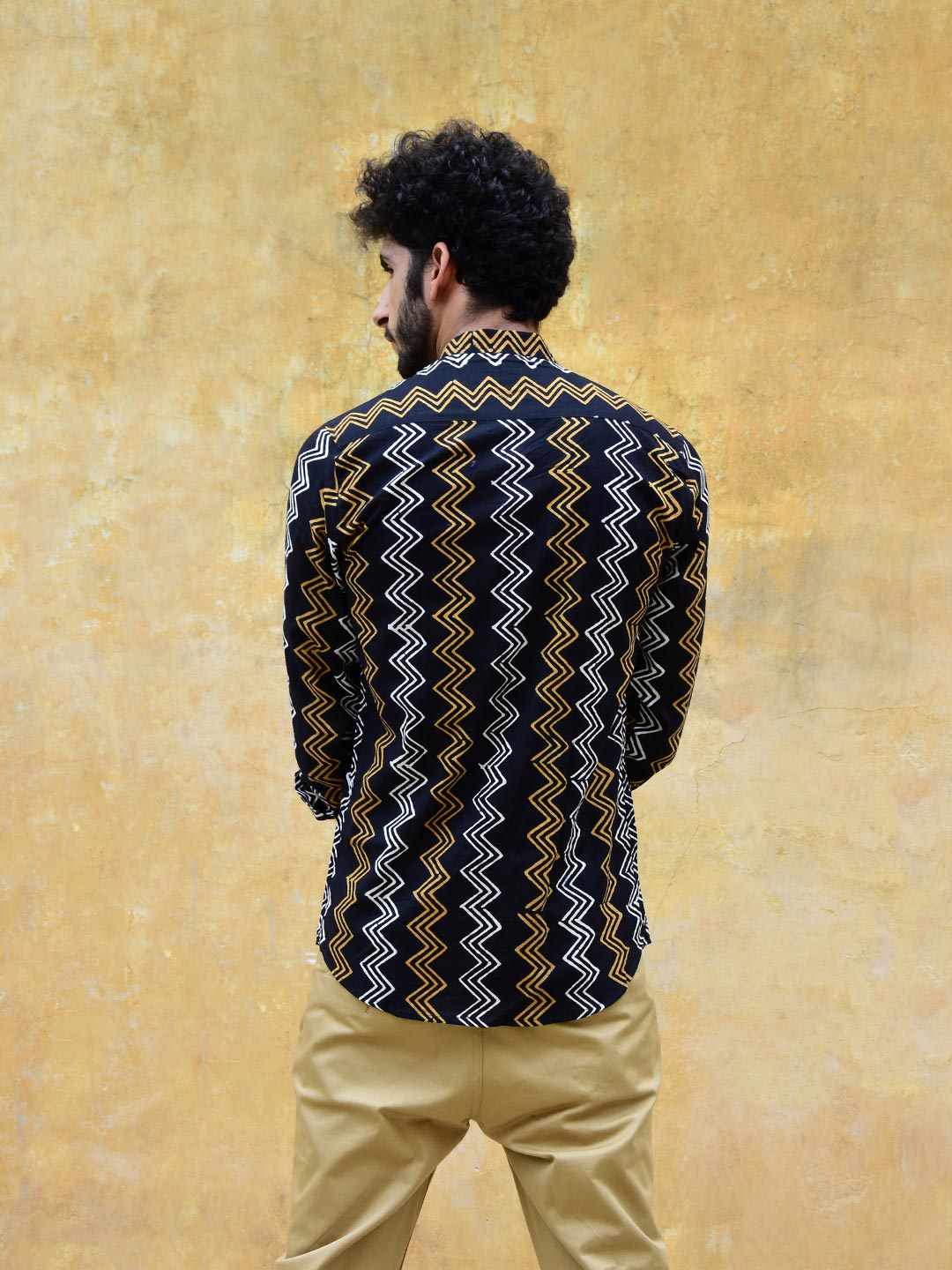 Black Chevron Block Print Mens Shirt
