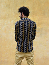 Black Chevron Block Print Mens Shirt
