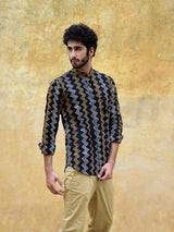 Black Chevron Block Print Mens Shirt