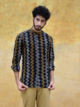 Black Chevron Block Print Mens Shirt