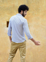 White Abstract Ethnic Motif Mens Shirt