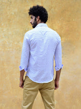 White and Blue Ethnic Motif Mens Shirt