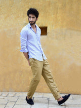 White and Blue Ethnic Motif Mens Shirt