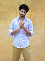White and Blue Ethnic Motif Mens Shirt