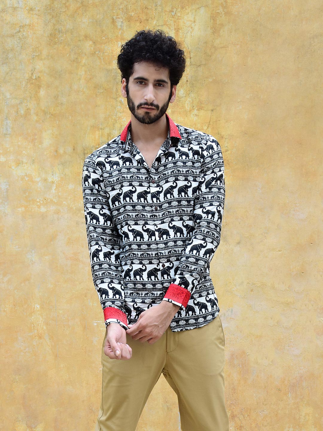 Black and White Elephant Print Mens Shirt