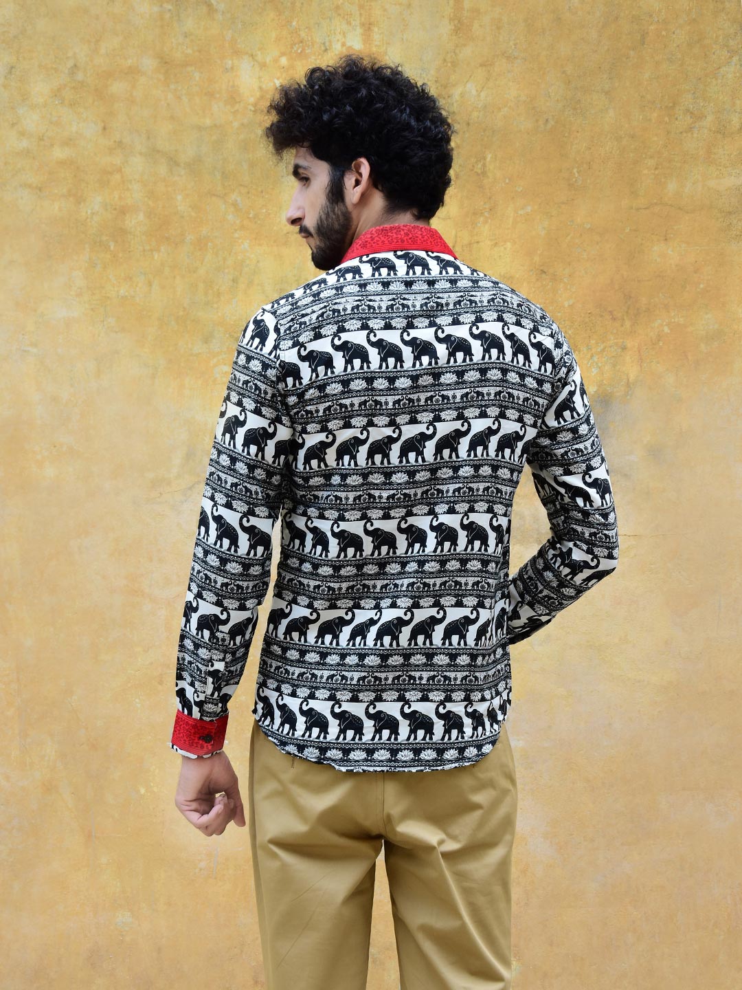 Black and White Elephant Print Mens Shirt