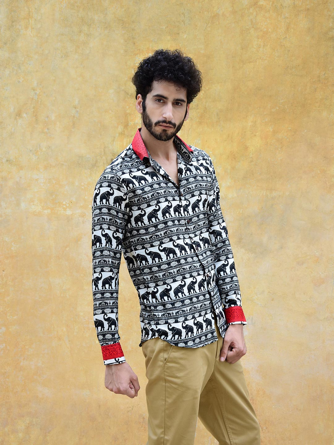 Black and White Elephant Print Mens Shirt