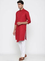 Red Pathani Designer Cotton Kurta With Pyjama