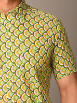 Green Takeshi Printed Cotton Half Shirt