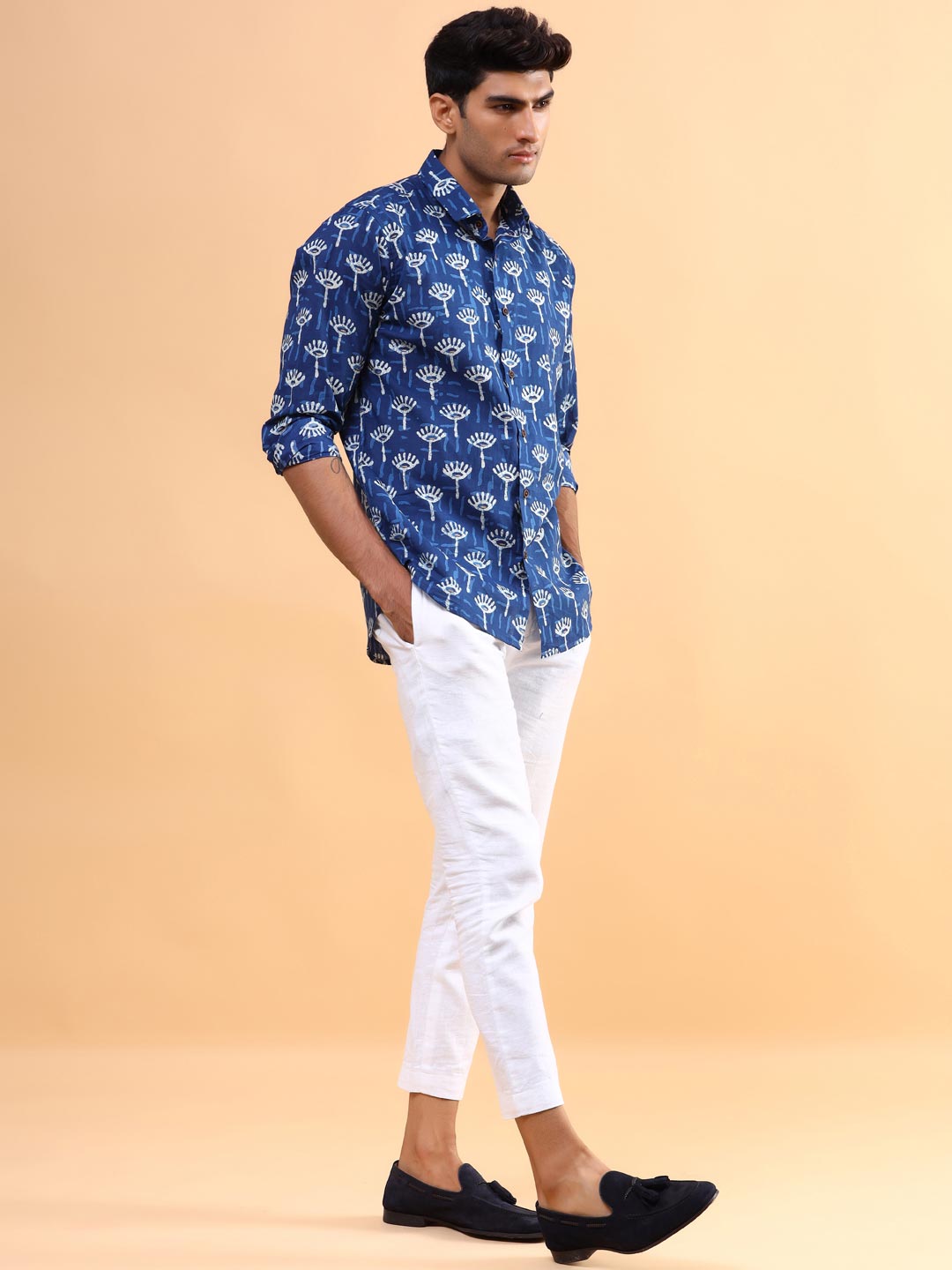 Blue Indigo Tribal Cotton Printed Shirt