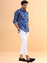 Blue Indigo Tribal Cotton Printed Shirt