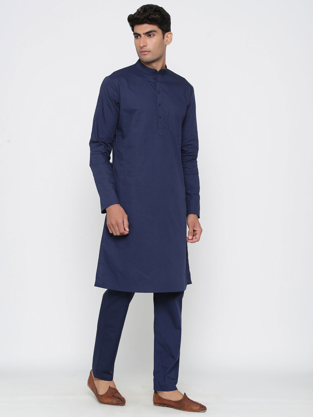 Buy Plain Blue Cotton Kurta With Pyjama Online | Tistabene
