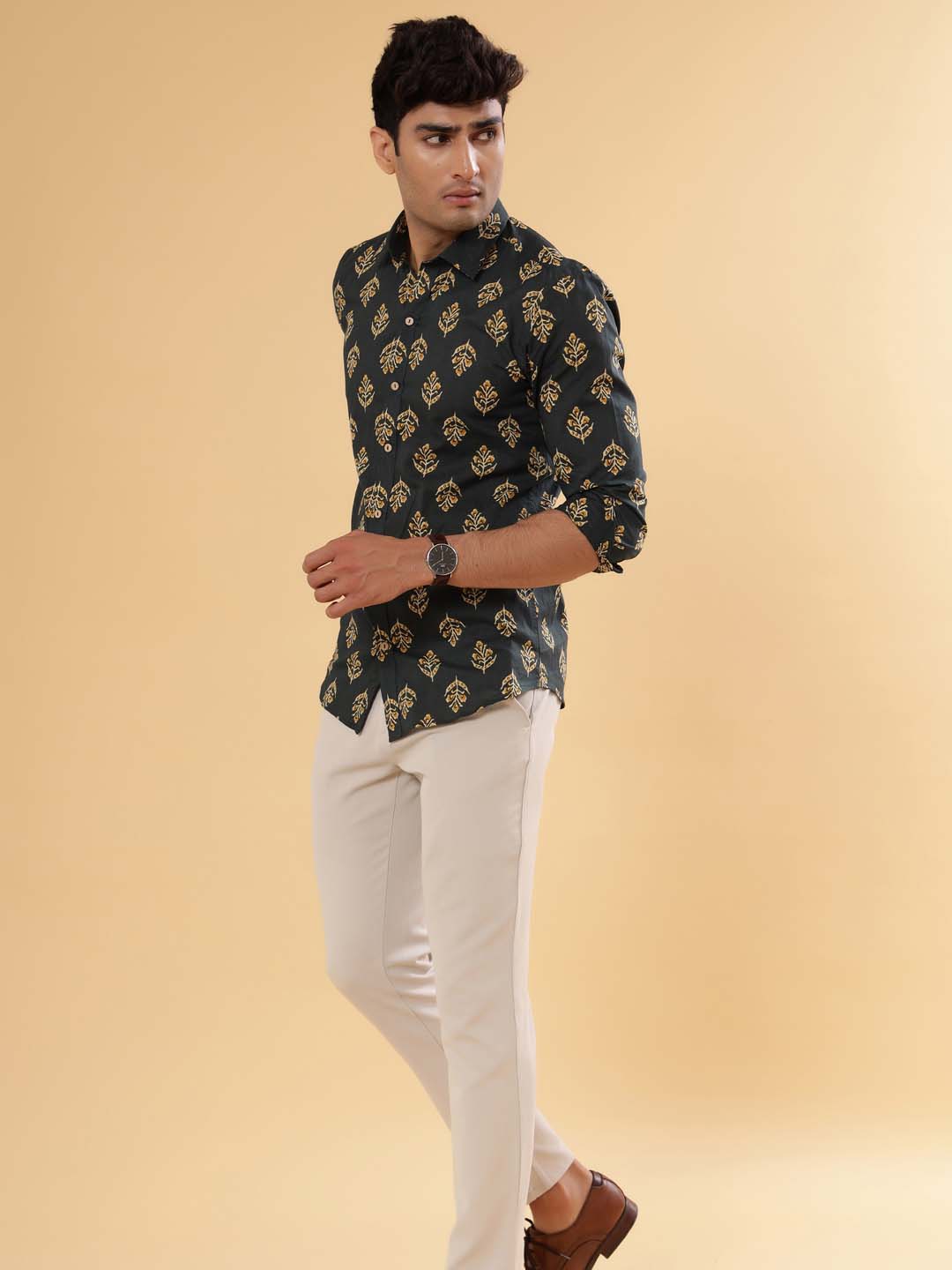 Green Bloomy Printed Cotton Shirt