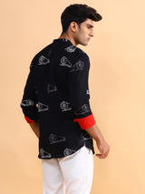 Black Charkha Block Printed Kurta