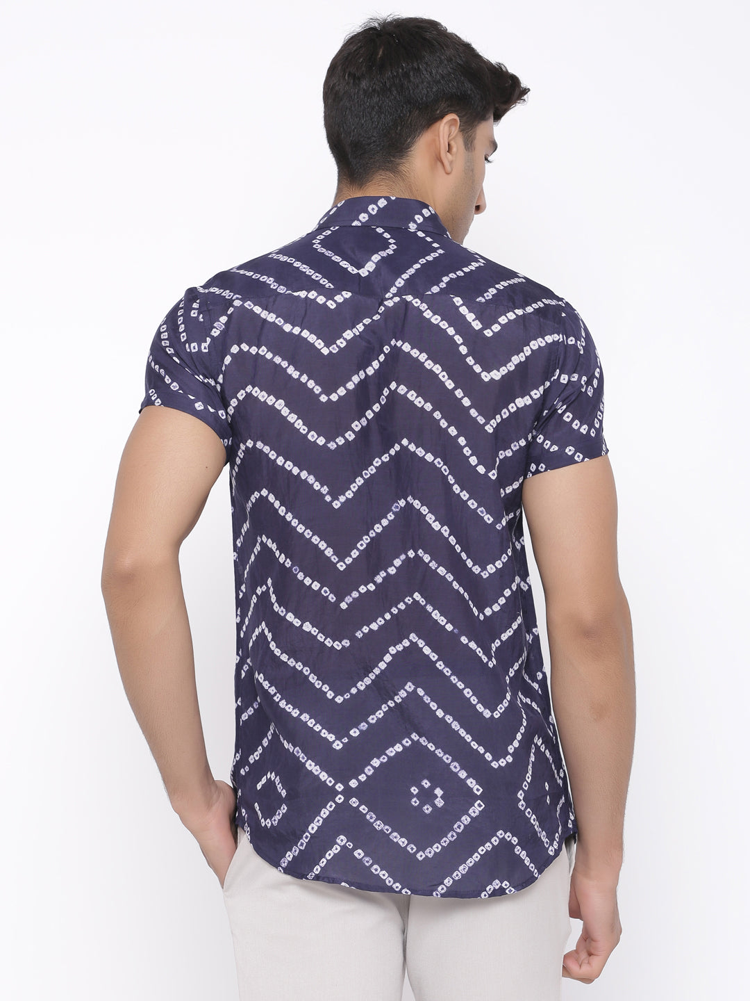 Blue Bandhej Half Sleeves Shirt