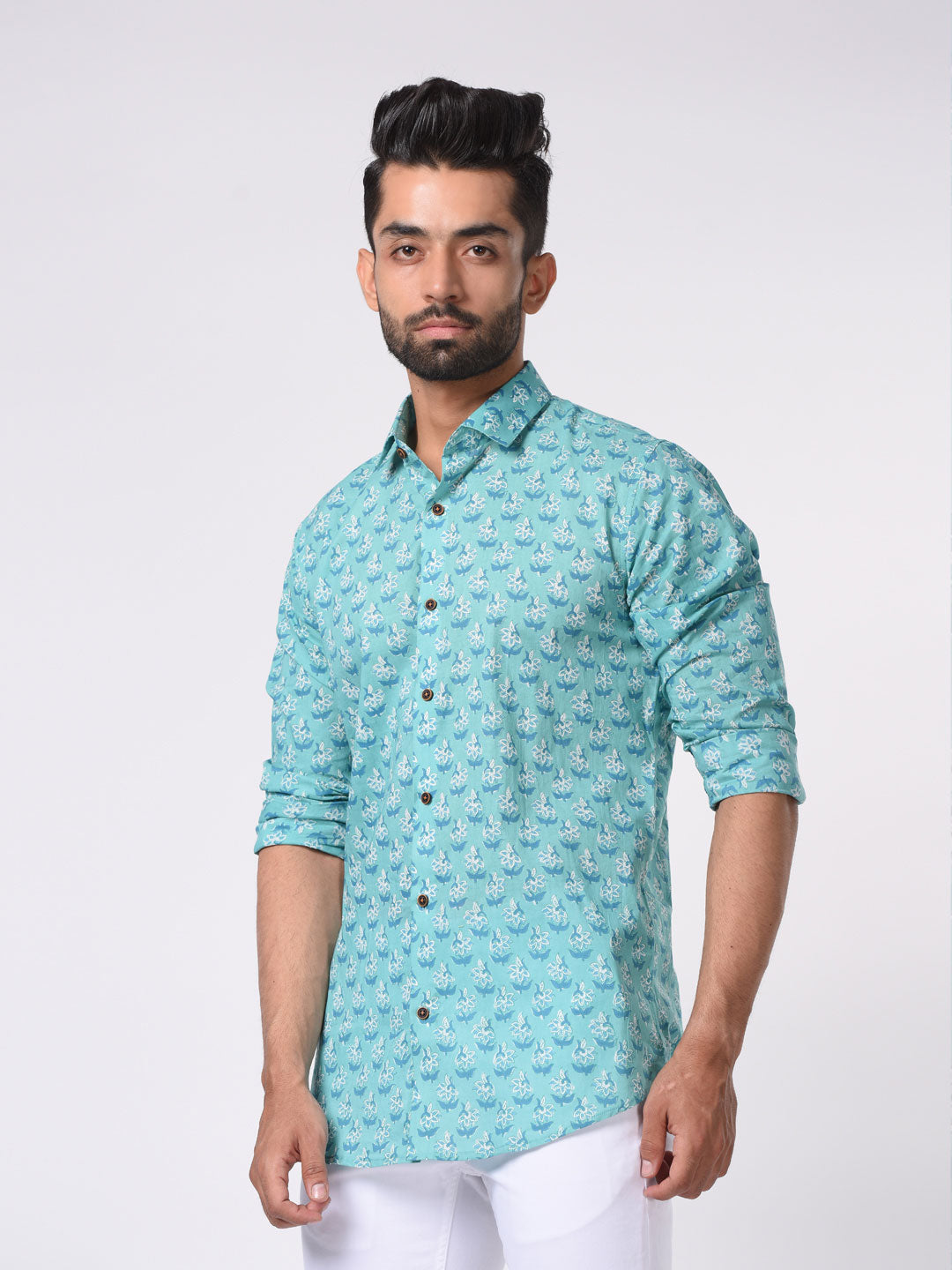 printed blue shirt